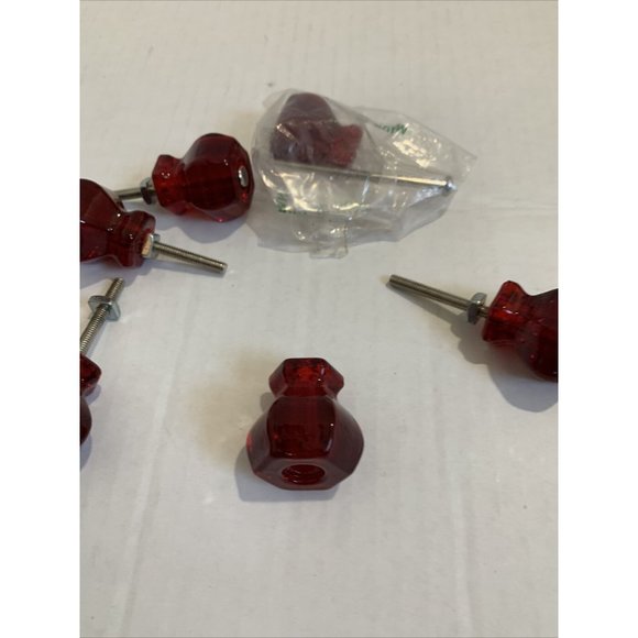 Candy Red Glass Drawer Pulls Cabinet Knobs Vintage Style 1 1/4" SET OF 6 - Picture 6 of 8